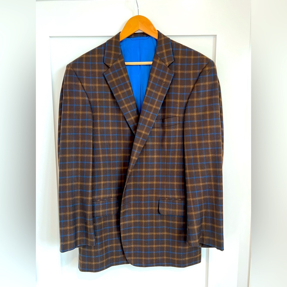 Holland & Sherry blazer suit jacket brown plaid with blue EUC sz 42R or 44R